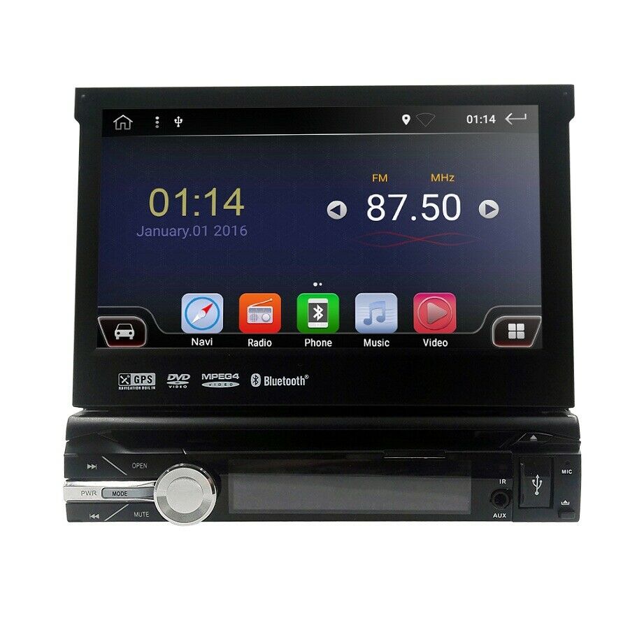 Single 1din 7" Android 10.0 Flip Out Gps Navigation Car Stereo 2+32gb Dvd Player