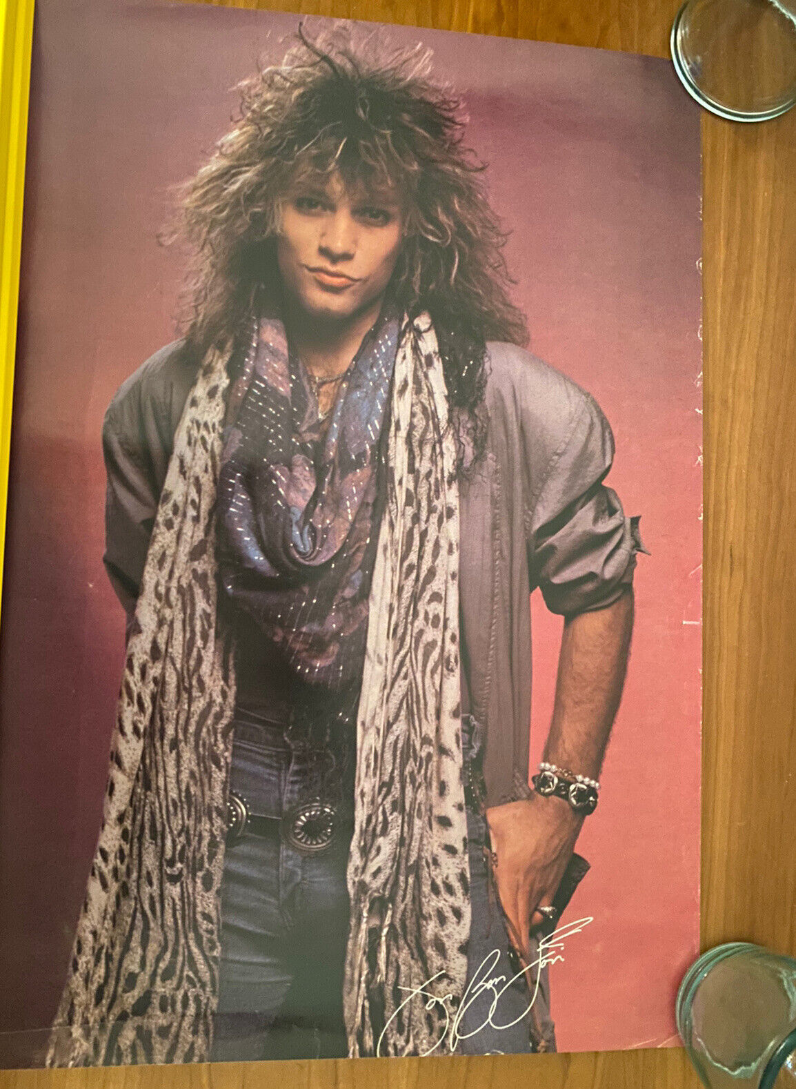 Jon Bon Jovi Scarf Vintage Eighties Poster ‘export’ Version Pseudo Signed Fair
