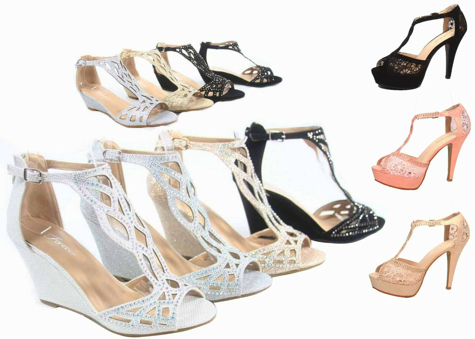 New Women's Sexy Bridal Open Toe Glitter Rhinestone Wedge Party Shoes Size 5 -10